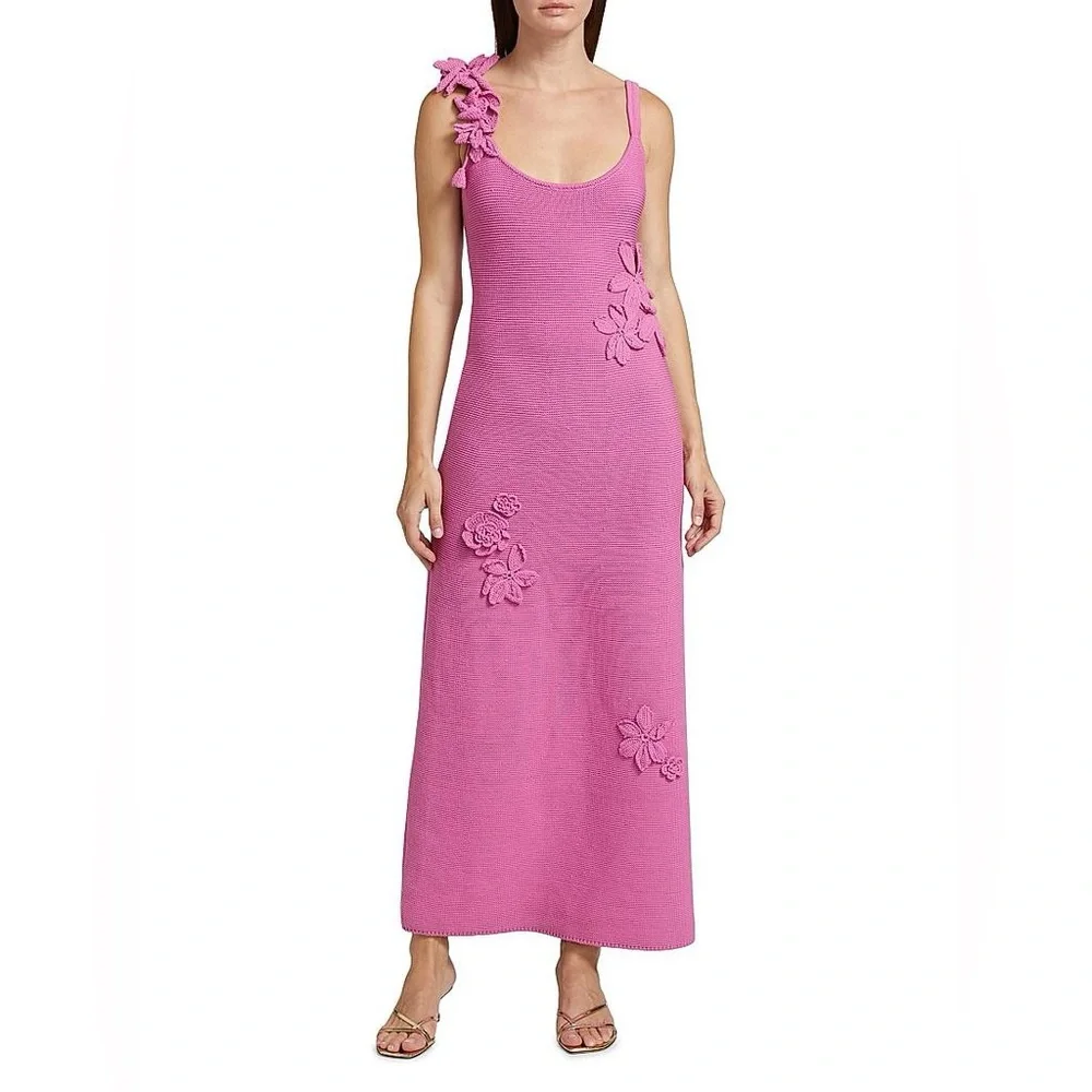 AMUR Allegra Floral Appliqué Knit Midi Dress - Picture 3 of 16